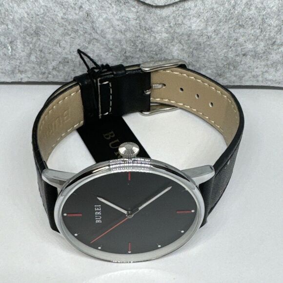 Burei A-19006M Men's Black Leather Strap Analog Dial Quartz Wrist Watch JNA50 - Picture 7 of 13